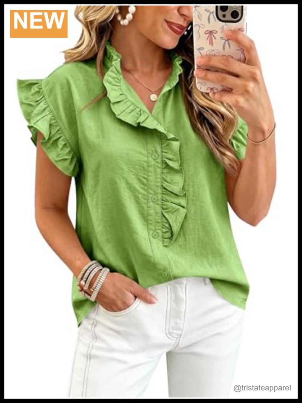 Ruffle Cap Sleeve Button Down Shirt - Loose Fit Blouse